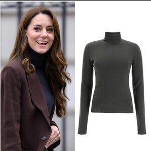 GABRIELA HEARST  Turtleneck Sweater In Olive Cashmere , Wool & Silk Size XL